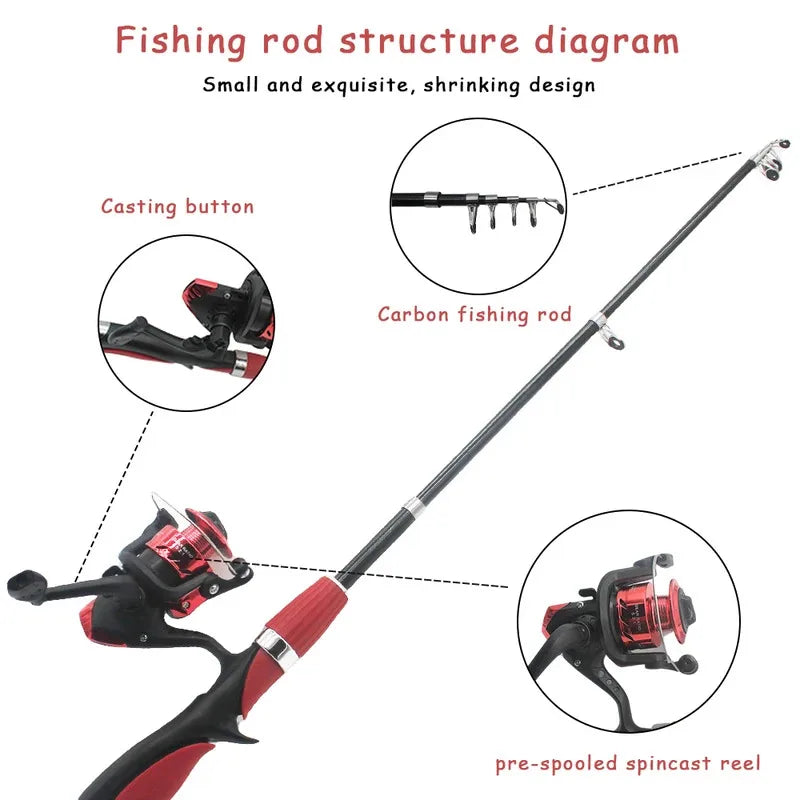 Kids Fishing Pole Set Fishing Rod For Children Child Telescopic Fishing Rods With Spinning Reel Baits Hook Saltwater Freshwater