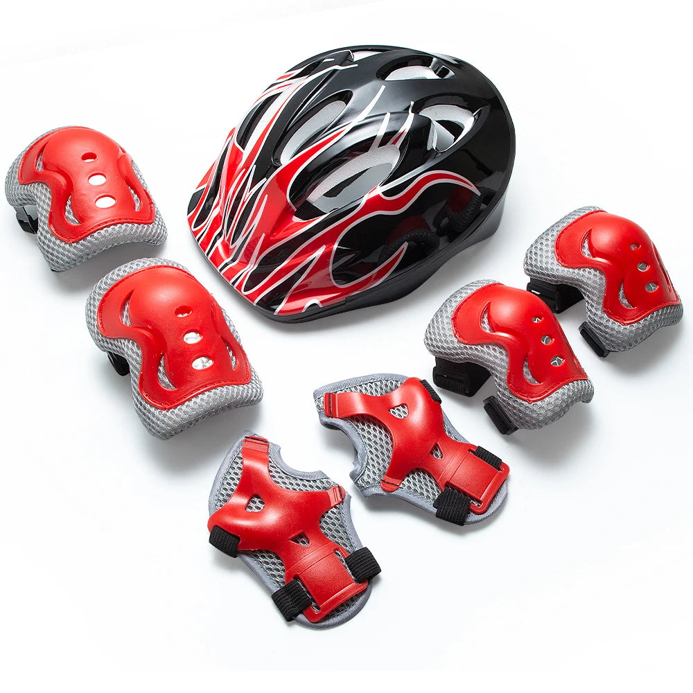 Kids Adjustable Helmet and Pads Set, Knee Pads Elbow Pads Wrist Guards Protective Gear for Kids 3-10, Ideal for Bicycle, Skatebo