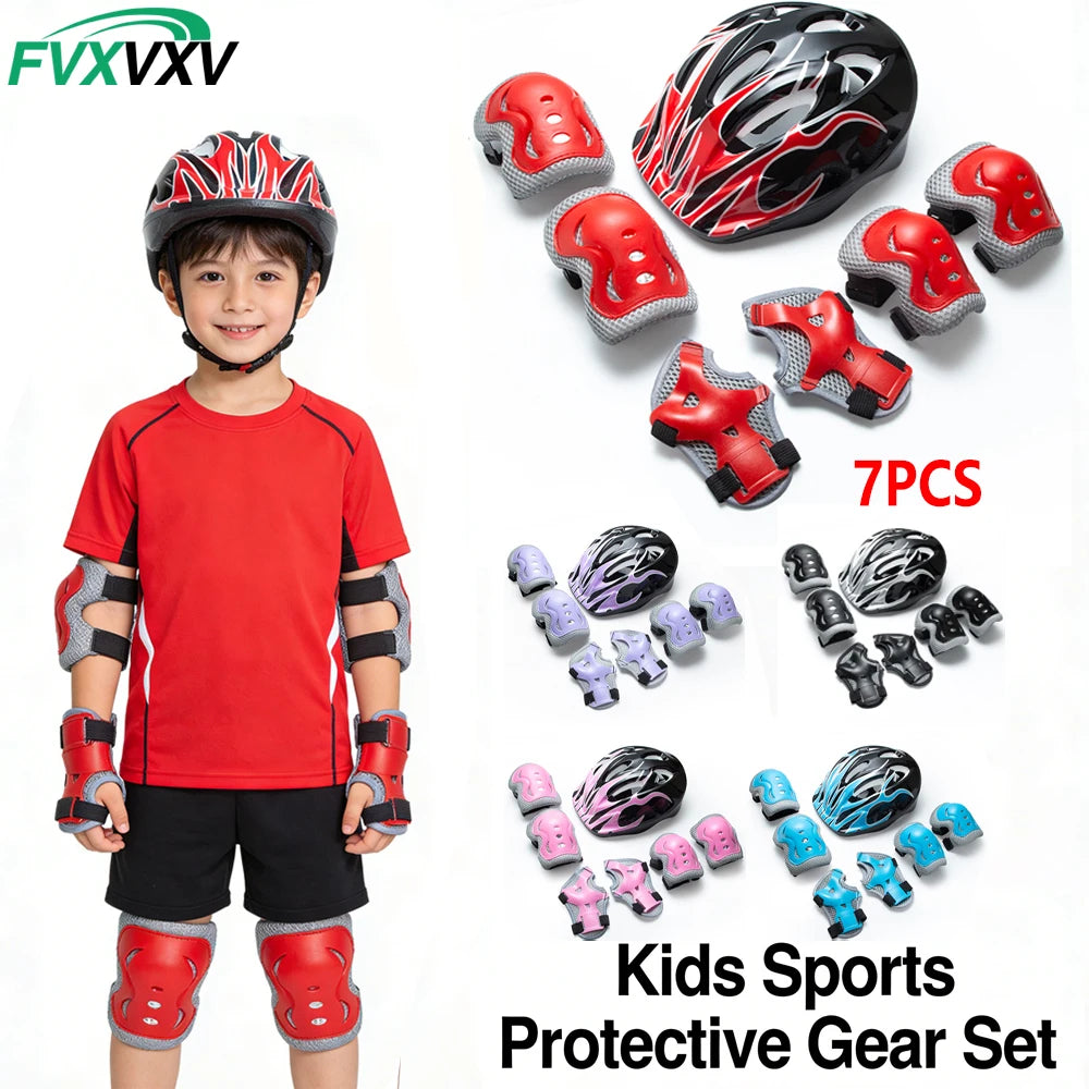 Kids Adjustable Helmet and Pads Set, Knee Pads Elbow Pads Wrist Guards Protective Gear for Kids 3-10, Ideal for Bicycle, Skatebo