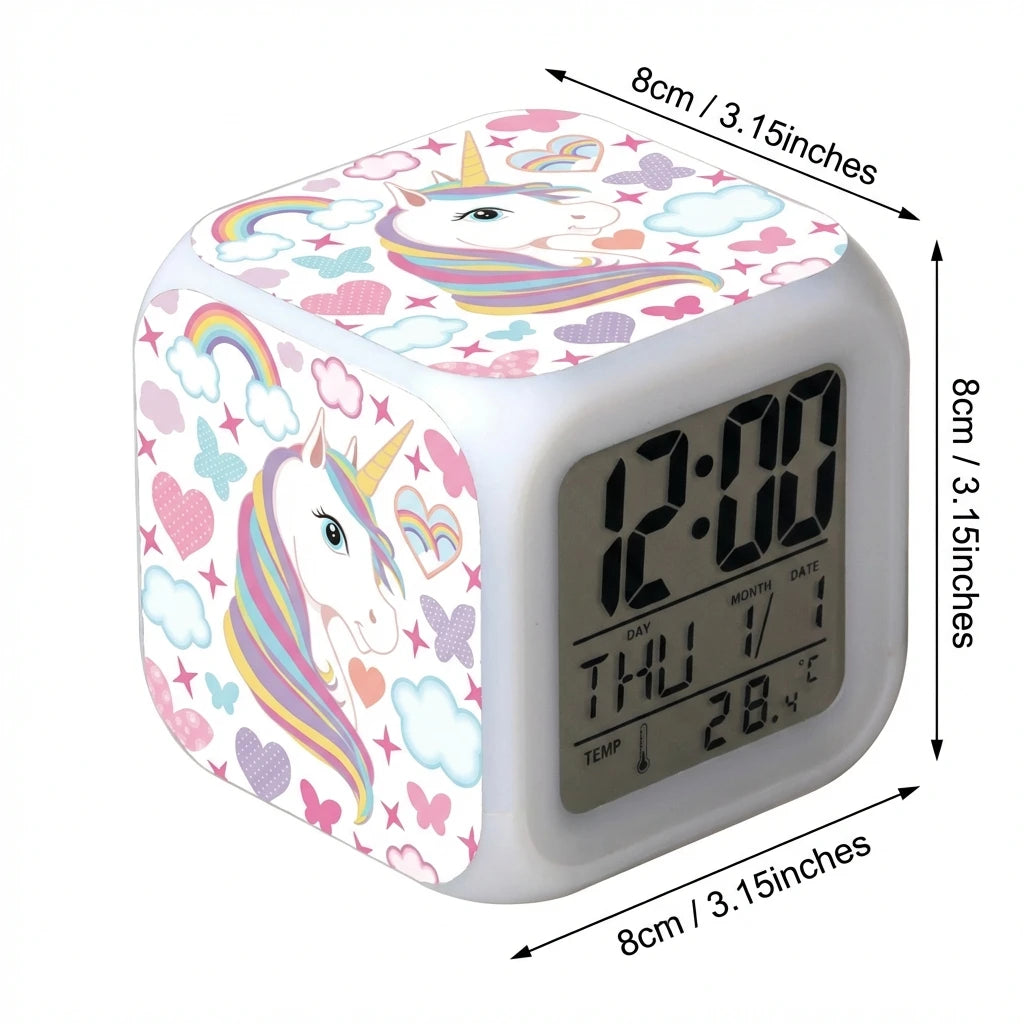 Kids Alarm Clock 7 in 1 LED Night Light with Wake Up Function Display Time Date Temperature USB Powered Color Changing Lamp