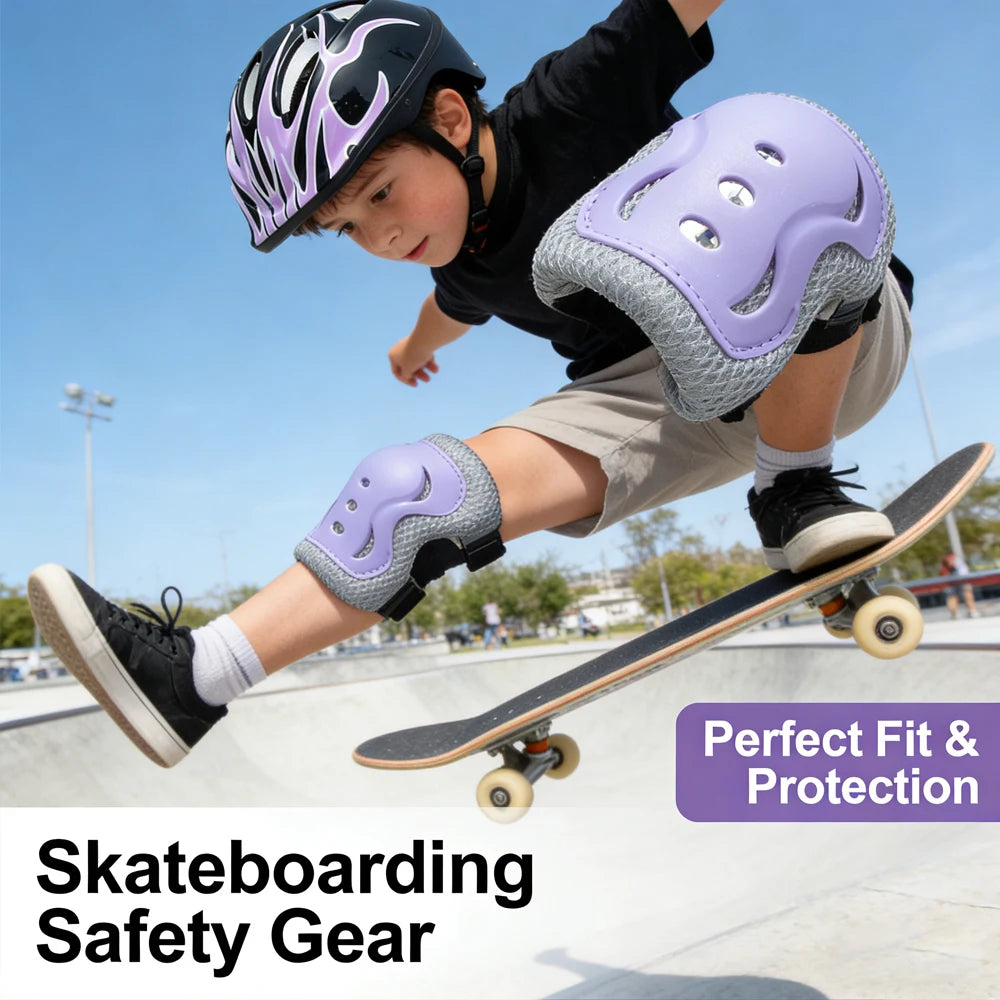 Kids Adjustable Helmet and Pads Set, Knee Pads Elbow Pads Wrist Guards Protective Gear for Kids 3-10, Ideal for Bicycle, Skatebo