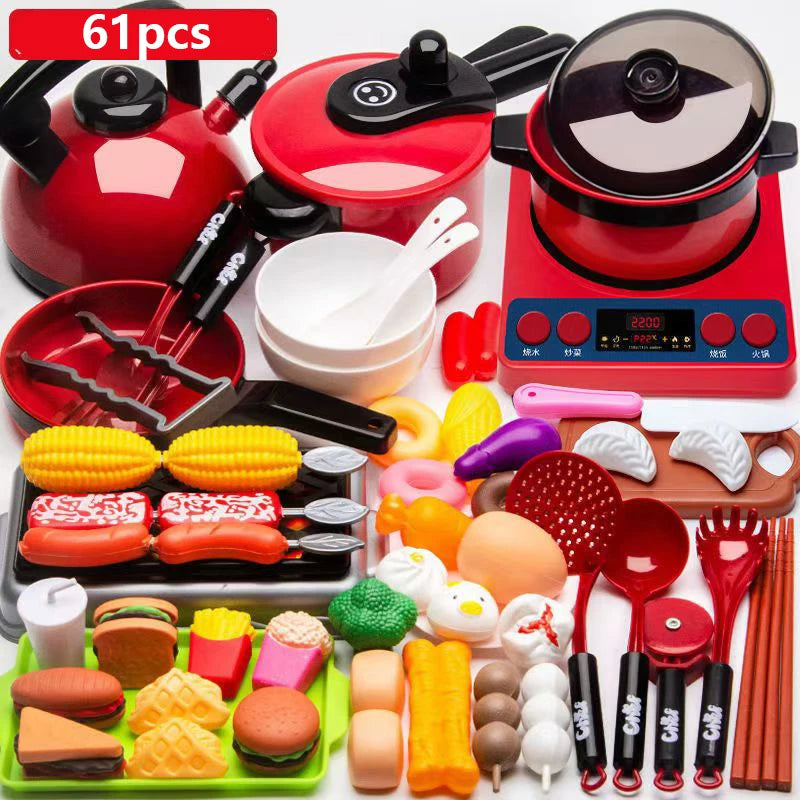 Kids Pretend Play Kitchen Toys Simulation Food Barbecue Cooking Toys Children Educational Play House Interactive Toys For Girl
