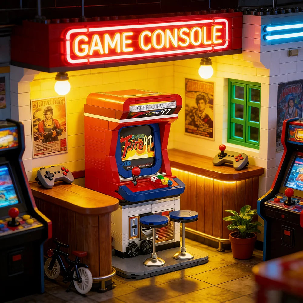 DIY Mini Retro Arcade Machine Blocks, Stress-Relief Nostalgia, Restore Arcade Game Hall Street Scene, Creative Model Gift