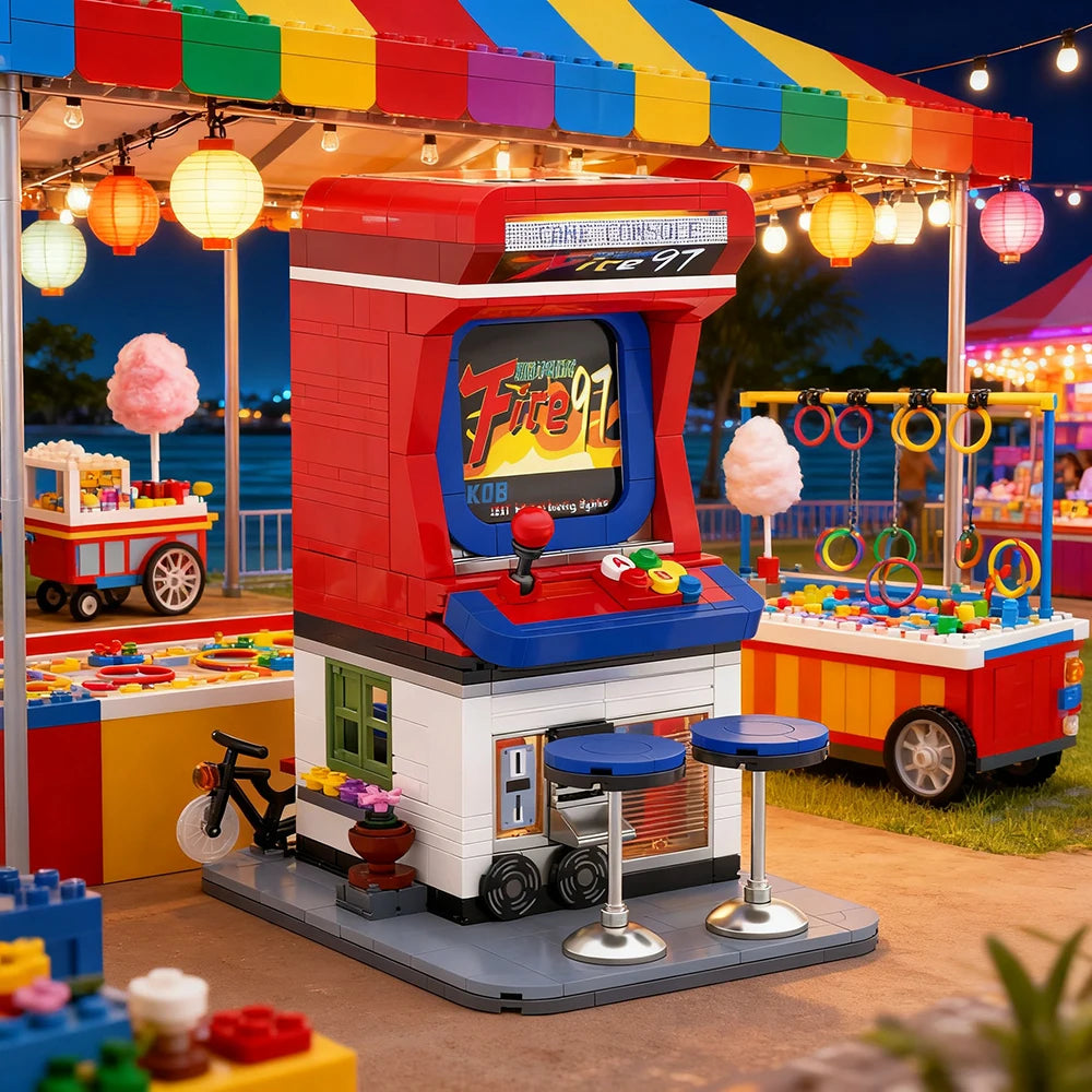 DIY Mini Retro Arcade Machine Blocks, Stress-Relief Nostalgia, Restore Arcade Game Hall Street Scene, Creative Model Gift