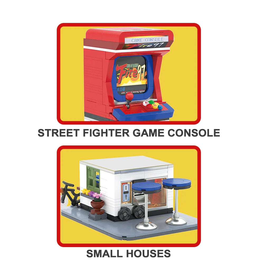 DIY Mini Retro Arcade Machine Blocks, Stress-Relief Nostalgia, Restore Arcade Game Hall Street Scene, Creative Model Gift