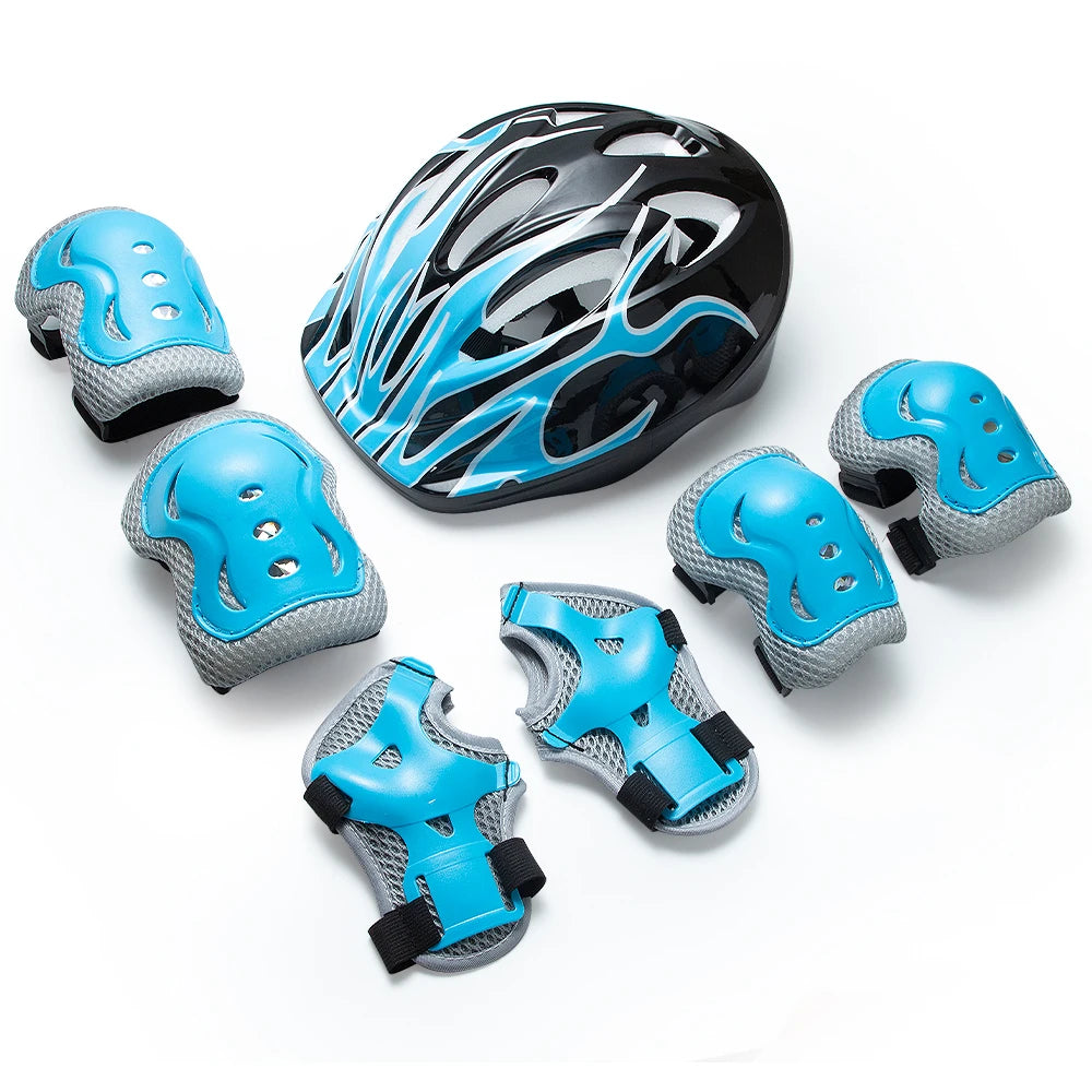 Kids Adjustable Helmet and Pads Set, Knee Pads Elbow Pads Wrist Guards Protective Gear for Kids 3-10, Ideal for Bicycle, Skatebo