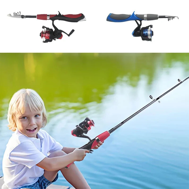 Kids Fishing Pole Set Fishing Rod For Children Child Telescopic Fishing Rods With Spinning Reel Baits Hook Saltwater Freshwater
