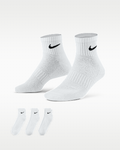Nike 3pk Men’s Everyday Training Dri-Fit Ankle Socks, Size L - White Color