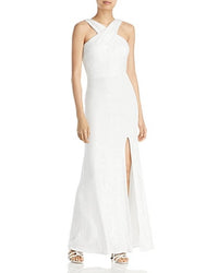 Aqua Sequin Sleeveless Evening Gown