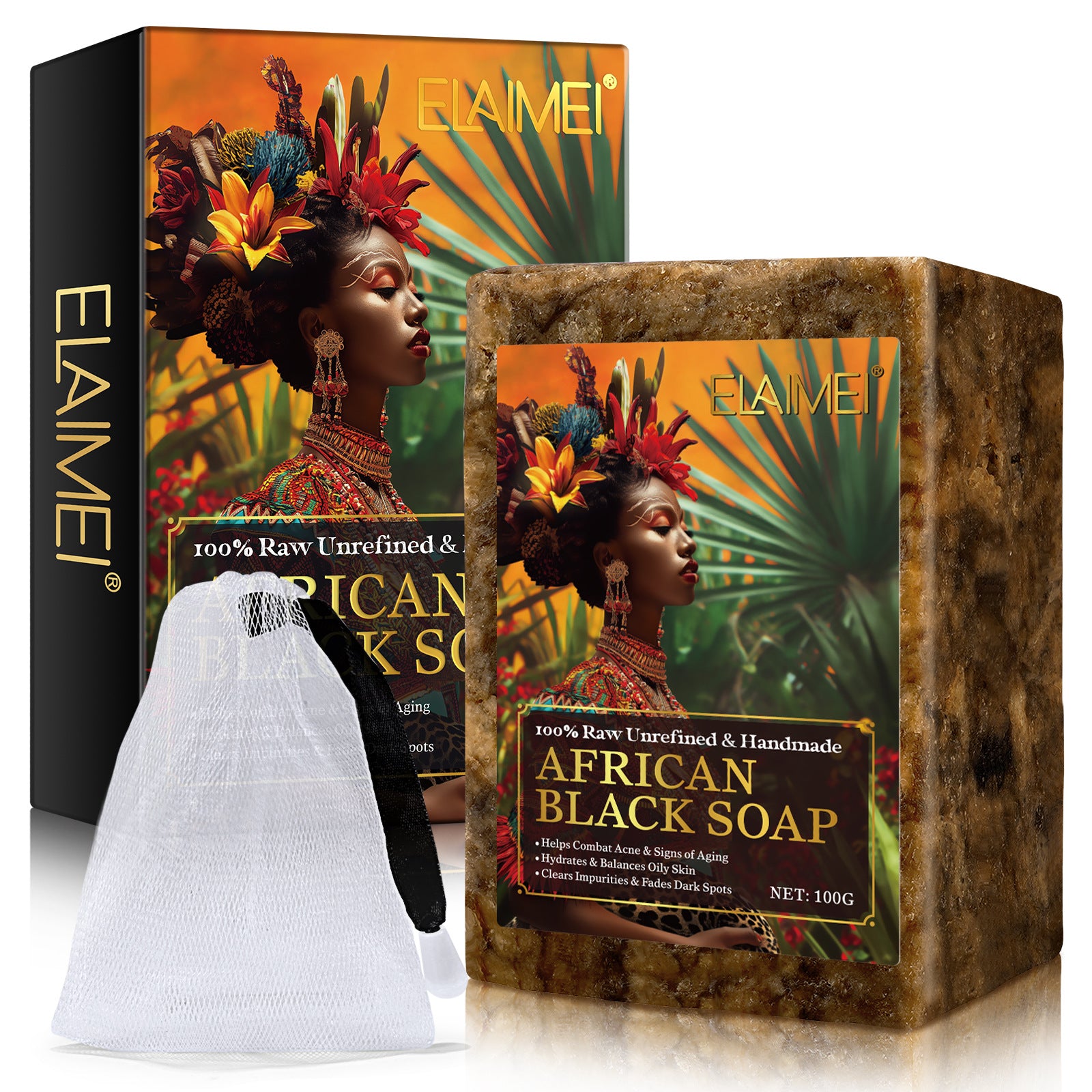 Elaimei African Black Soap Cleansing Bath Bar 100g
