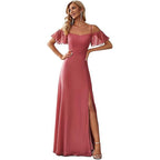 Off-Shoulder Chiffon Maxi Evening Gown