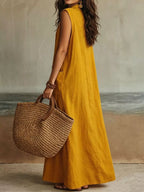 Sleeveless Button-Down Maxi Dress with Pockets