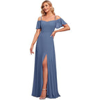 Off-Shoulder Chiffon Maxi Evening Gown