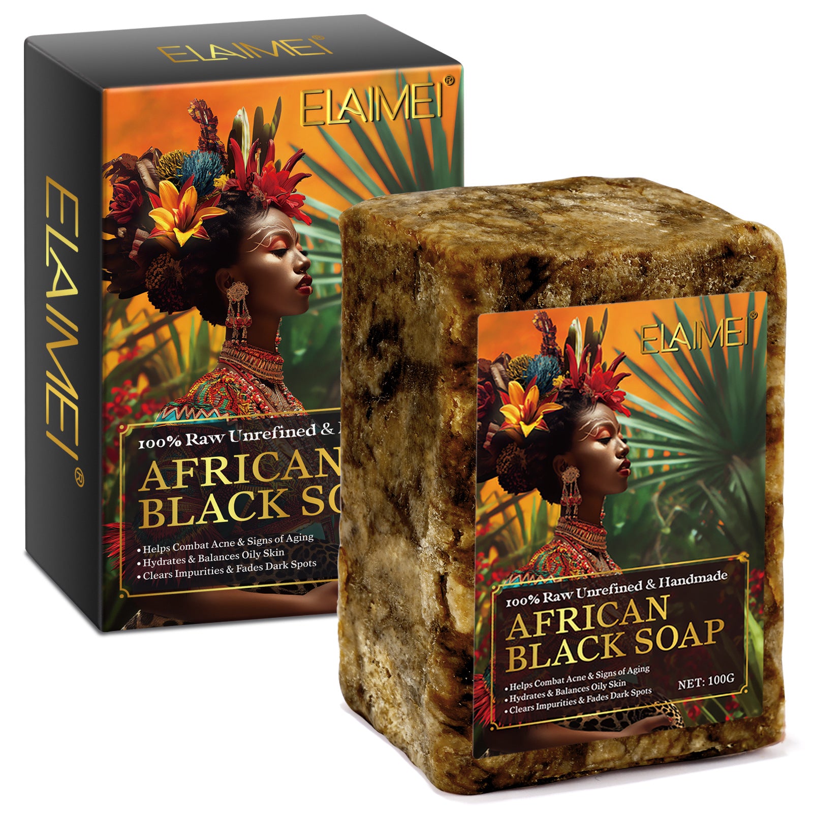 Elaimei African Black Soap Cleansing Bath Bar 100g
