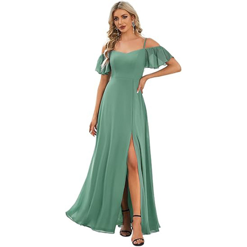 Off-Shoulder Chiffon Maxi Evening Gown
