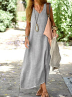 V-Neck Sleeveless Cotton Maxi Dress (Plus Sizes to 5XL)