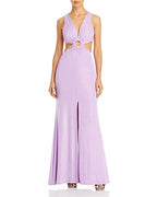 Aqua Ruched Cut-Out Evening Gown