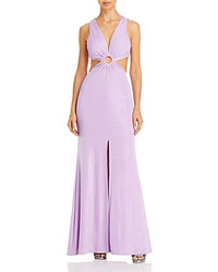 Aqua Ruched Cut-Out Evening Gown