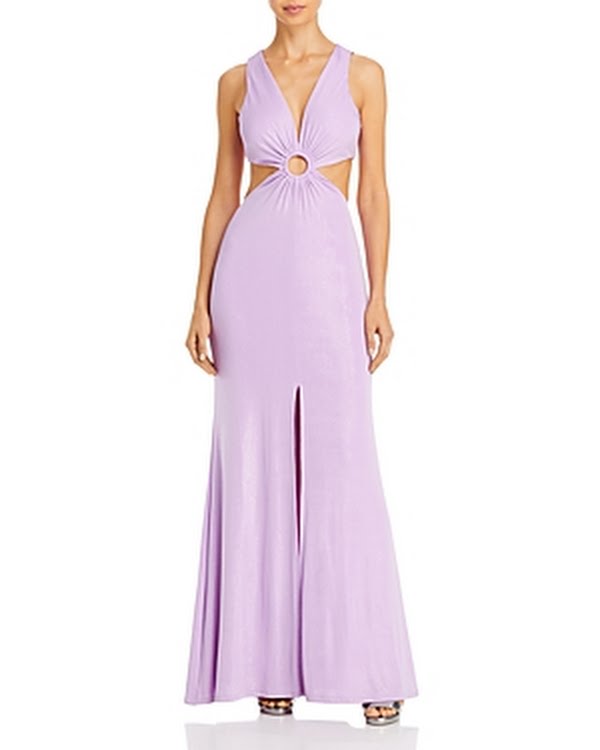 Aqua Ruched Cut-Out Evening Gown
