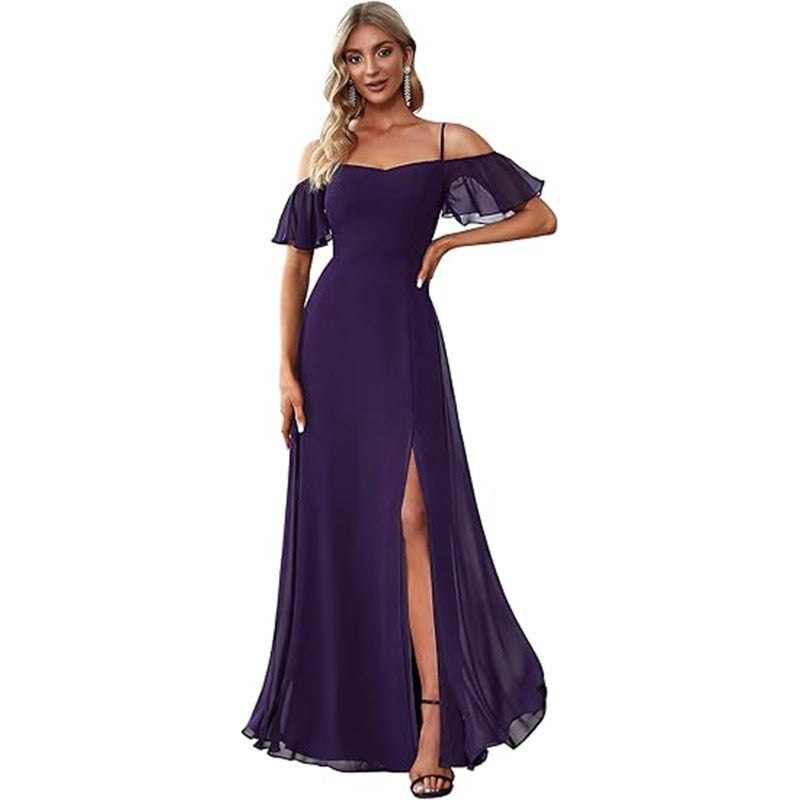 Off-Shoulder Chiffon Maxi Evening Gown