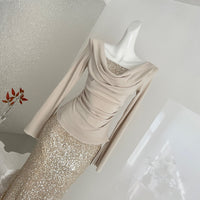 Champagne Sequin Two-Piece Evening Gown