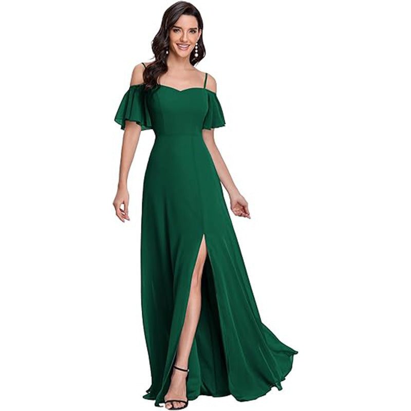 Off-Shoulder Chiffon Maxi Evening Gown