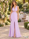 Aqua Ruched Cut-Out Evening Gown
