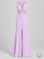 Aqua Ruched Cut-Out Evening Gown