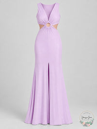 Aqua Ruched Cut-Out Evening Gown
