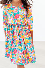 Floral Fiesta 3/4 Sleeve Pocket Twirl Dress