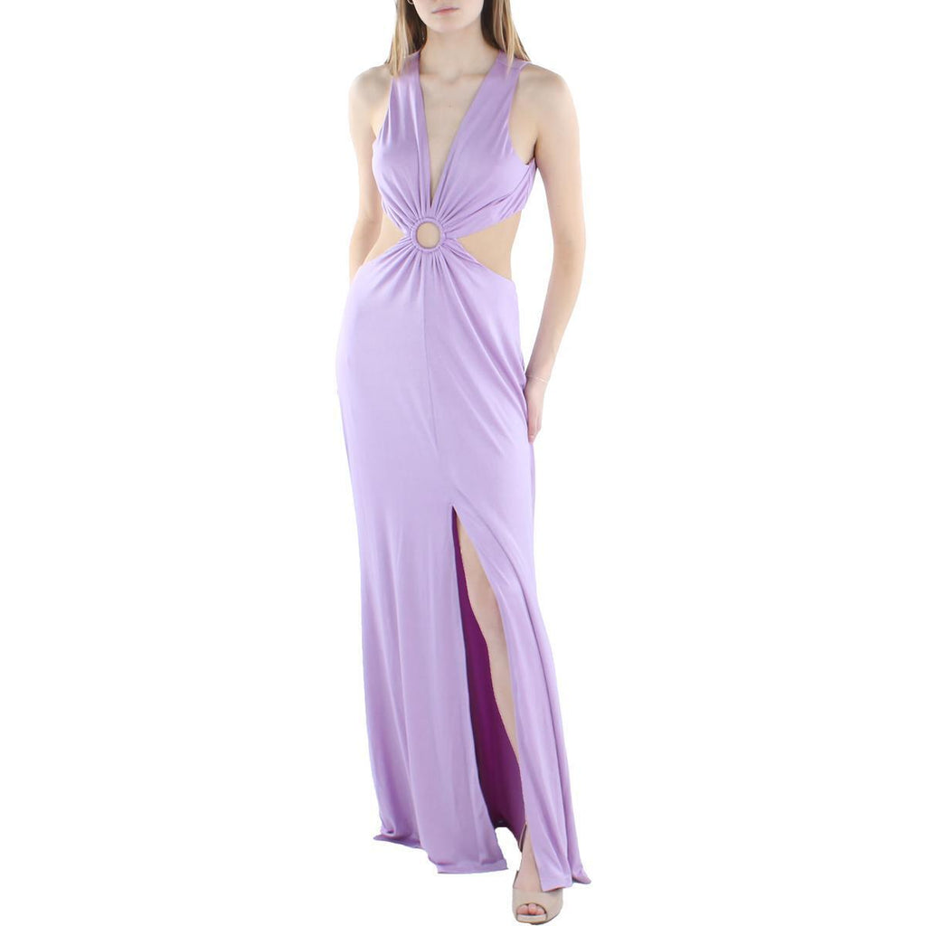 Aqua Ruched Cut-Out Evening Gown